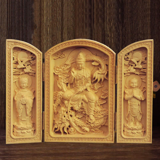 Buddha Stones Thousand-armed Avalokitesvara Kwan Yin Buddha Boxwood Wealth Home Decoration Altar Prayer Altar BS Dragon Avalokitesvara Kwan Yin