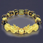 Buddhastoneshop FengShui Double PiXiu Obsidian Om Mani Padme Hum Wealth Bracelet