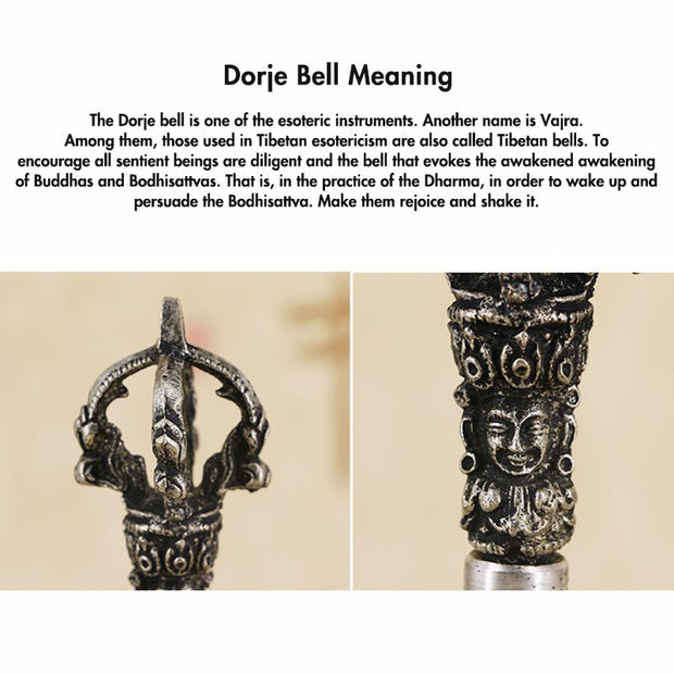 Buddha Stones Tibetan Meditation Bell and Vajra Dorje Copper Decoration Set Buddhist Supplies BS 20