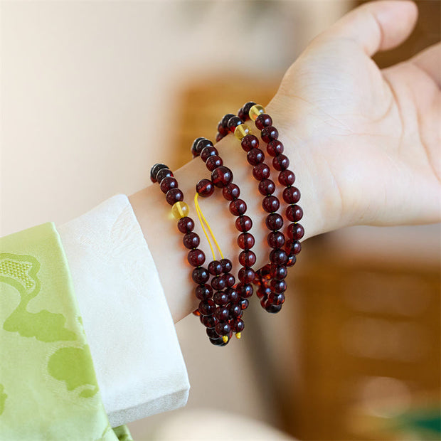 Buddha Stones Natural 108 Mala Beads Amber Clear Anxiety Bracelet Mala Bracelet BS 1