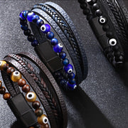 Buddha Stones Evil Eye Tiger Eye Protection Beaded Multilayered Braided Bracelet Bracelet BS 9