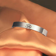 Buddha Stones Tibetan OM Symbol Mindfulness Cuff Bracelet Bangle