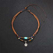 Buddha Stones Turquoise Small Flower Protection Double Layer Necklace Pendant Bracelet Bracelet Necklaces & Pendants BS 2