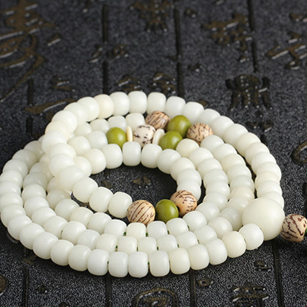 Buddha Stones White Jade Bodhi Lotus Mala Harmony Necklace Bracelet Bracelet BS 13