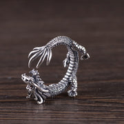 Buddha Stones 925 Sterling Silver Dragon Luck Protection Ring Ring BS 8