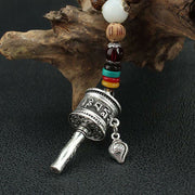 Buddha Stones Tibetan Om Mani Padme Hum Prayer Wheel Rotation Vajra Wood Necklace Pendant Necklaces & Pendants BS 18