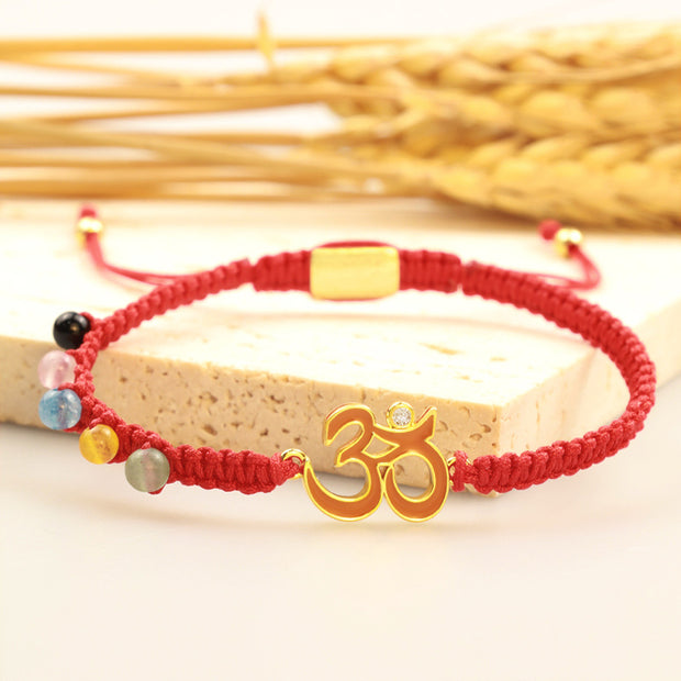 Buddha Stones Tibetan Handmade OM Mindfulness Red String Bracelet