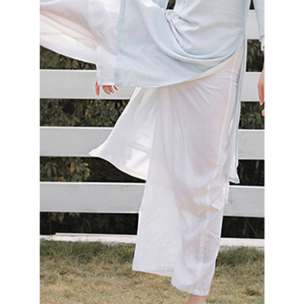 Buddha Stones 2Pcs Lotus Pattern Tai Chi Meditation Yoga Cotton Linen Clothing Top Pants Women's Set Clothes BS 14