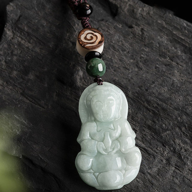 Buddha Stones Laughing Buddha Avalokitesvara Jade Blessing Car Keychain String Decoration Decorations BS 5