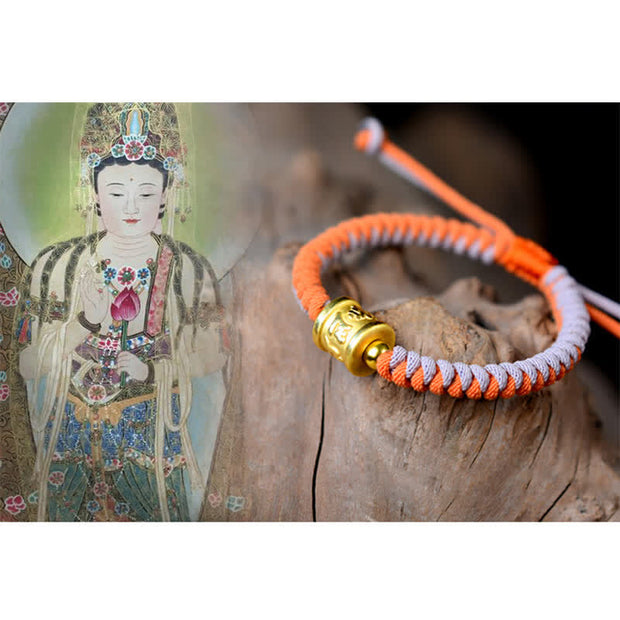 Buddha Stones 999 Sterling Silver Om Mani Padme Hum Protection Luck String Bracelet Bracelet BS 5