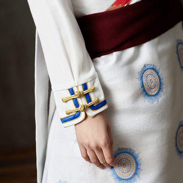 Buddha Stones Tibetan White Shirt Robe Clothing Lhasa Long Dress Women Clothing