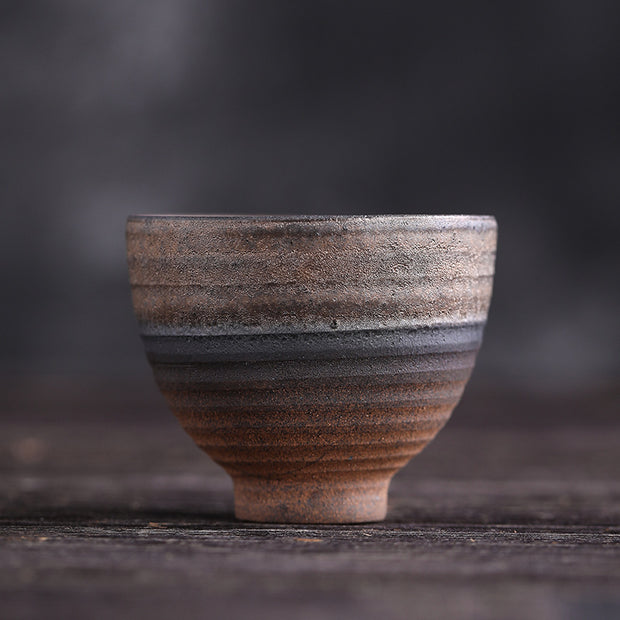Buddha Stones Simple Brown Striped Texture Ceramic Teacup Kung Fu Tea Cup Bowl
