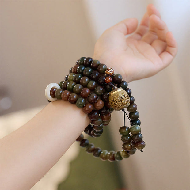 Buddha Stones 108 Mala Beads Dunhuang Color Bodhi Seed Dzi Bead Keep Away Evil Spirits Bracelet Mala Bracelet BS 7