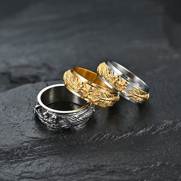 Buddha Stones Dragon Titanium Steel Stimulation Rotatable Ring