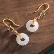 Buddha Stones FengShui White Jade Butterfly Fortune Earrings Earrings BS 3