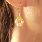 Buddha Stones Cyan Jade Pearl Bead Luck Drop Earrings Earrings BS 7