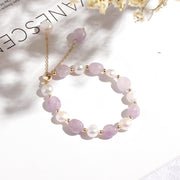 Buddha Stones Natural Blue Aventurine Crystal Pearl Bead Healing Bracelet Bracelet BS Purple Beads& Pearl
