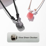 Buddha Stones Natural Silver Sheen Obsidian Red Agate Dancing Lion Protection Necklace Pendant Necklaces & Pendants BS 9
