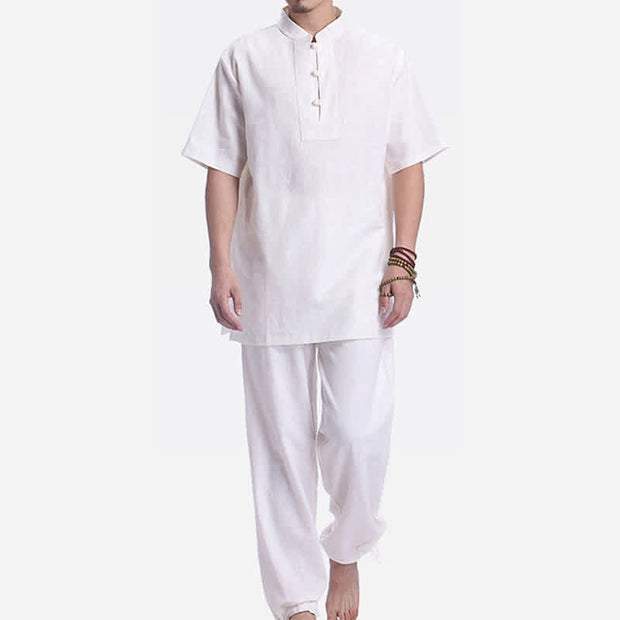 Buddha Stones Spiritual Zen Meditation Prayer Practice Cotton Linen Clothing Men's Set Clothes BS 8