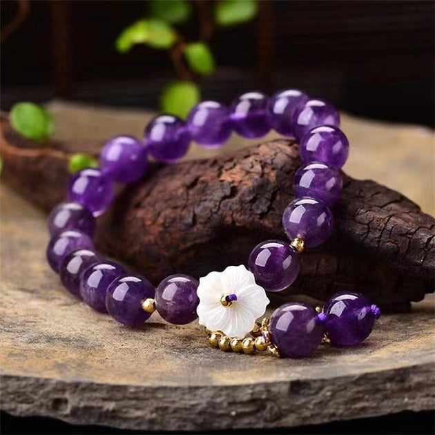 Buddha Stones Natural Amethyst Crystal Flower Spiritual Healing Bracel ...
