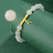 Buddha Stones 925 Sterling Silver Hetian White Jade Bamboo Luck Bracelet