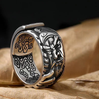 Buddha Stones Guan Gong Auspicious Clouds Amulet Wealth Ring