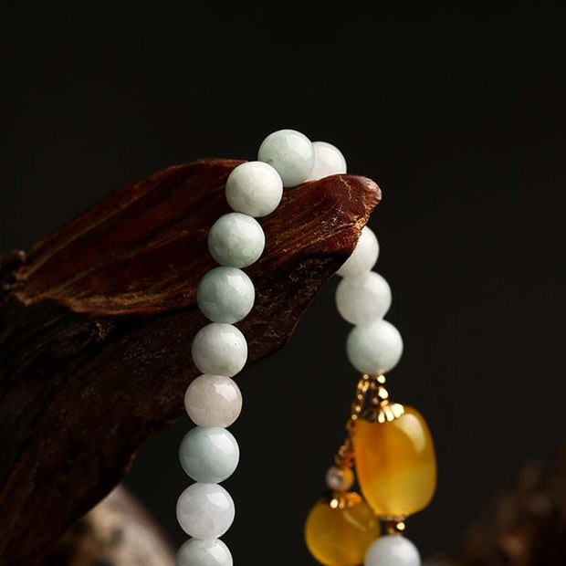 Buddha Stones Natural White Jade Agate Protection Bracelet Bracelet BS 2