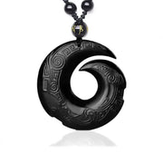 Buddhastoneshop Natural Black Obsidian Ice Obsidian Peace Buckle Strength Necklace Pendant