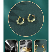 Buddha Stones 925 Sterling Silver Hetian Jade Red Agate Beaded Abundance Earrings Earrings BS 5