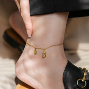 Buddha Stones 18k Gold Lucky Gourd Design Wealth Buckle Anklet