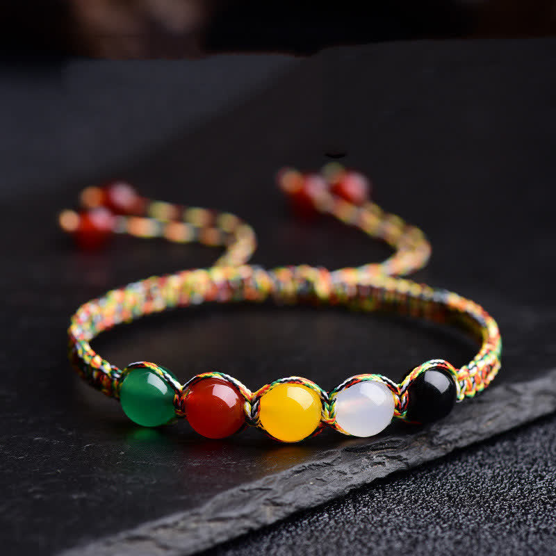 Buddha Stones Colorful Agate Metal Wood Water Fire Earth Five