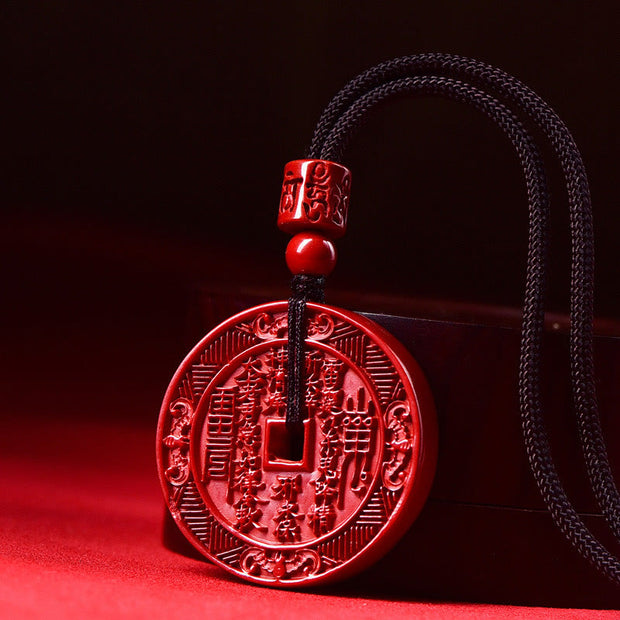 Buddha Stones Natural Cinnabar Mountain Ghosts Spend Money Bagua Blessing Necklace Pendant Key Chain Necklaces & Pendants BS 2