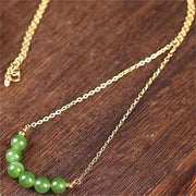 Buddha Stones 14k Gold Plated Hetian Cyan Jade Beaded Luck Necklace Pendant Necklaces & Pendants BS 3