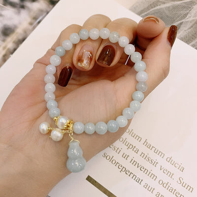 Buddha Stones Natural Jade Pearl Gourd Prosperity Luck Bracelet Bracelet BS Jade(Prosperity♥Abundance)