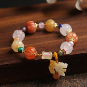 Buddha Stones Natural Golden Silk Jade Crystals Gourd Pixiu Pumpkin Beads Wealth Charm Bracelet Bracelet BS Golden Silk Jade&Pixiu