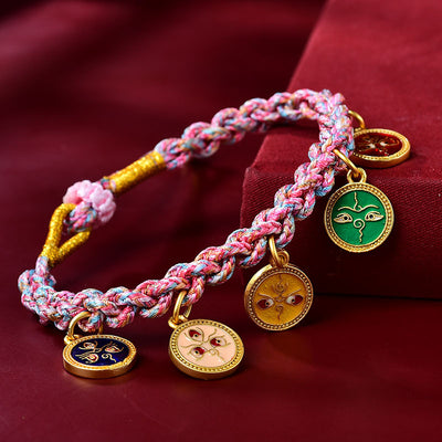 Buddha Stones Handmade Tibetan Multicolored Rope Five God Of Wealth Luck Braid Bracelet Bracelet BS Purple Pink(Wrist Circumference 14-19cm)