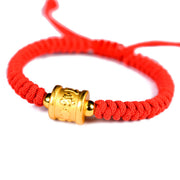 Buddha Stones 999 Sterling Silver Om Mani Padme Hum Protection Luck String Bracelet Bracelet BS Red(Bracelet Size 15-23cm)