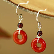 Buddha Stones 925 Sterling Silver Red Agate Peace Buckle Confidence Earrings