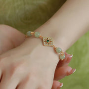 Buddha Stones Natural Hetian Jade Bead Square Pattern Luck Chain Bracelet Bracelet BS 9