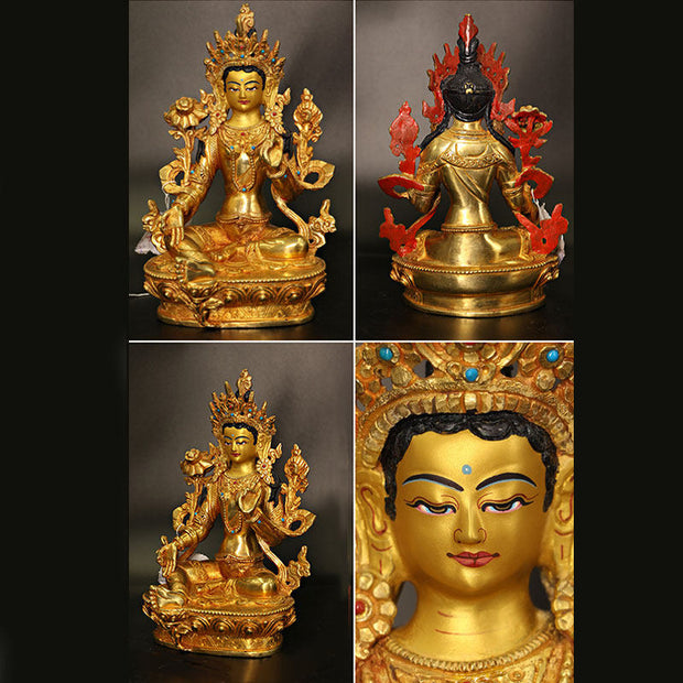 Buddha Stones Bodhisattva Tara Chenrezig Four-armed Avalokitesvara Protection Copper Gold Plated Statue Decoration Decorations BS 3