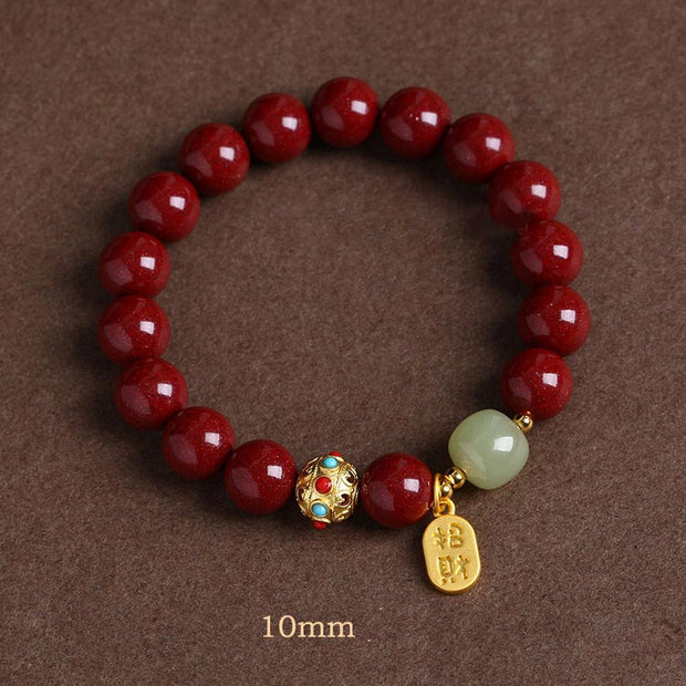 Buddha Stones Cinnabar Green Aventurine Fortune Protection Charm Bracelet Bracelet BS Purple Sand 10mm