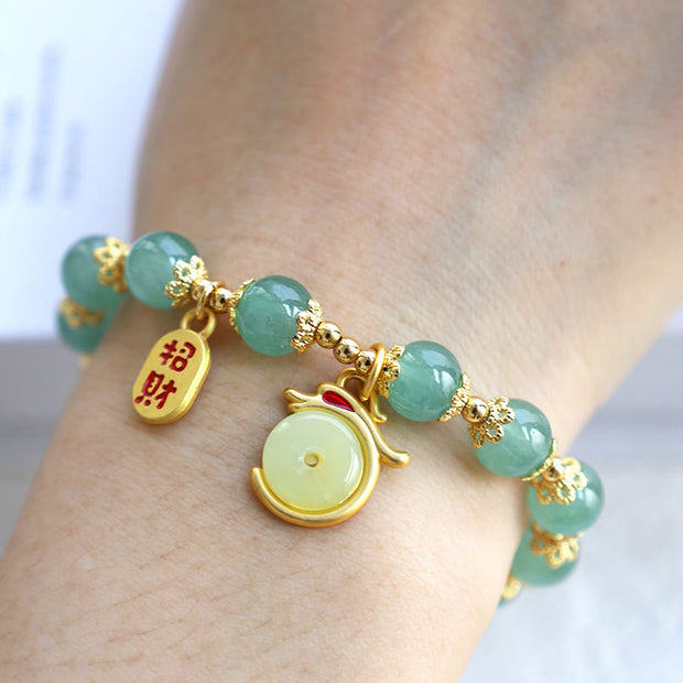 Buddha Stones Year of the Dragon Red Agate Green Aventurine Peace Buckle Fu Character Lucky Fortune Bracelet Bracelet BS 7