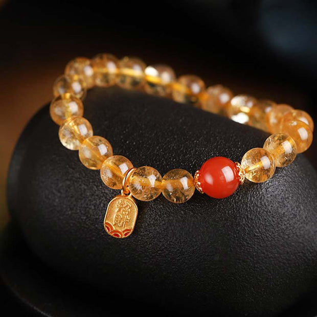 Buddha Stones Citrine Red Agate Fortune Charm Bracelet Bracelet BS 8
