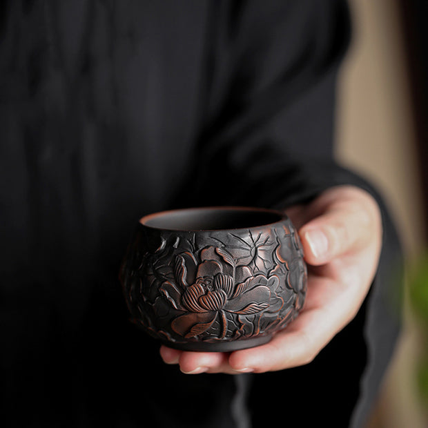 Buddha Stones Lotus Leaf Flower Landscape Dragon Bamboo Ceramic Teacup Kung Fu Tea Cup Bowl Cup BS 1