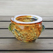 Buddha Stones Handmade Liuli Crystal Treasure Bowl Art Piece Home Decoration