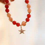 Buddha Stones Sun Stone Peach Moonstone Red Agate Crystal Star Wealth Bracelet Bracelet BS 4