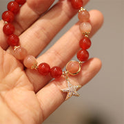 Buddha Stones Sun Stone Peach Moonstone Red Agate Crystal Star Wealth Bracelet Bracelet BS 7