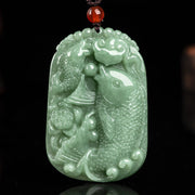Buddha Stones Natural Jade Koi Fish Lotus Wealth Prosperity Necklace Pendant Necklaces & Pendants BS 1