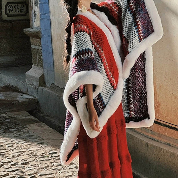 Buddha Stones Tibetan Red Colorful Shawl Winter Large Warm Cozy Travel Scarf Wrap Cloak