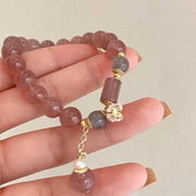 Buddha Stones Natural Strawberry Quartz Zircon Flower Positive Charm Bracelet